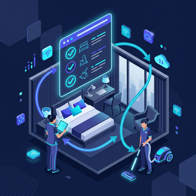Hotel cleaning automation dashboard with digital checklists and task scheduling