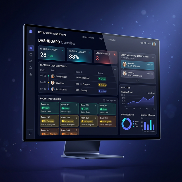Supercell Hotel Operations Dashboard — cleaning schedules, room status, and analytics in one view